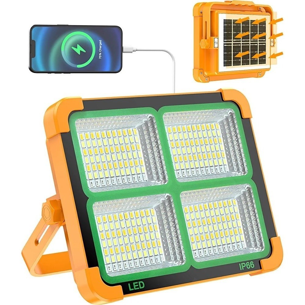 پروژکتور شارژی خورشیدی ۱۵۰ وات پاوربانک‌دار ۵ حالت نور