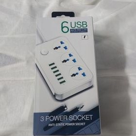 چند راهی برق با ۳ خروجی و کابل ۲ متری و ۶ usb